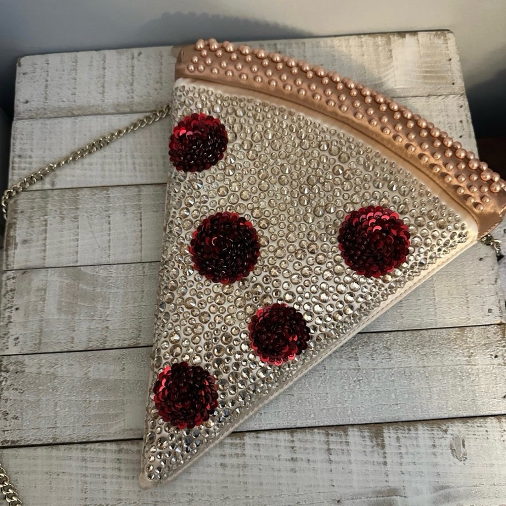 kate spade Silver and Red Sequin Pizza Slice Crossbody Bag